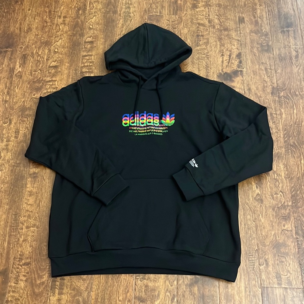 NWOT: adidas Black Hoodie with Multicolor Logo